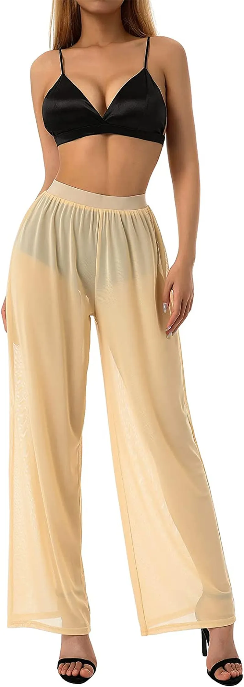 Women's Perspective Sheer Mesh Pants Swimsuit Bikini Bottom Cover ups Pants